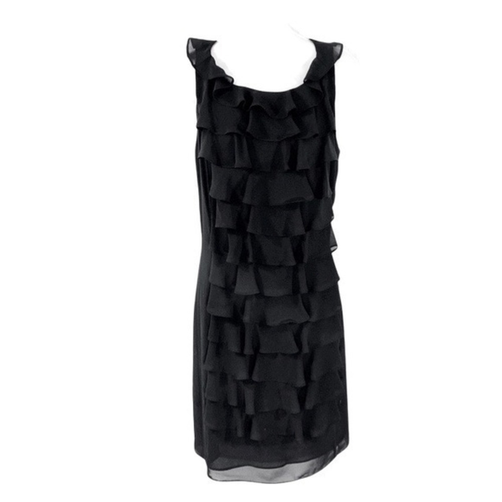 Adrianna Papell black ruffle front sleeveless dress JJ18